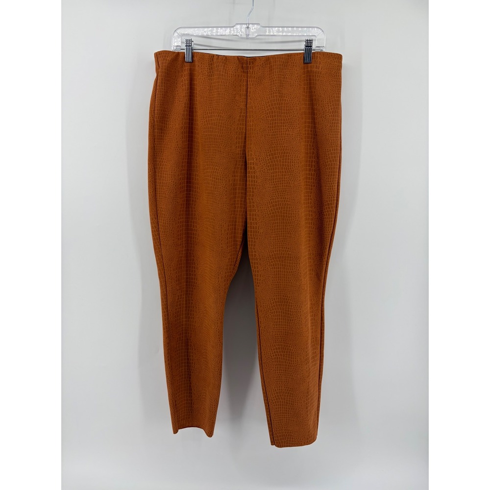 Cato Women XL Rust‎ Orange Croc Embossed Slim Pull On Pants High Rise Stretch